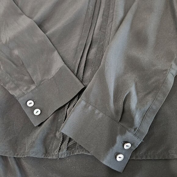 Vince Silk Blouse Small Picot Edge V-Neck Black Long Sleeve Quiet Luxury Career - Picture 6 of 11